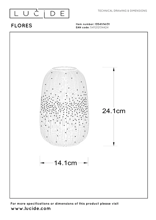 Lucide FLORES - Lampe de table - Ø 14,1 cm - 1xE14 - Blanc - technique